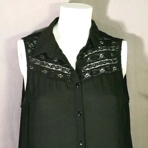 3/$25 Lace Top Sheer Button Down Sleeveless Top